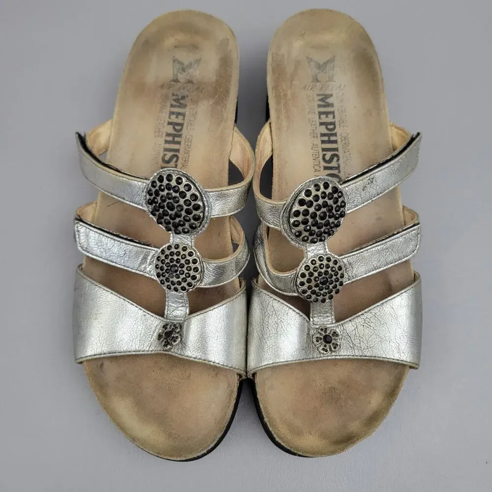 Mephisto Air-Relax Leather Jeweled Wedge Slide Sandals EU 41 / 11
